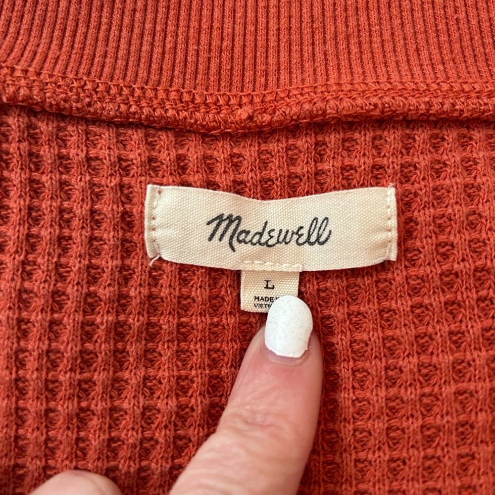 Madewell Women's Long Sleeve V-Neck Waffle Knit Sweater Sz L - Picture 7 of 8